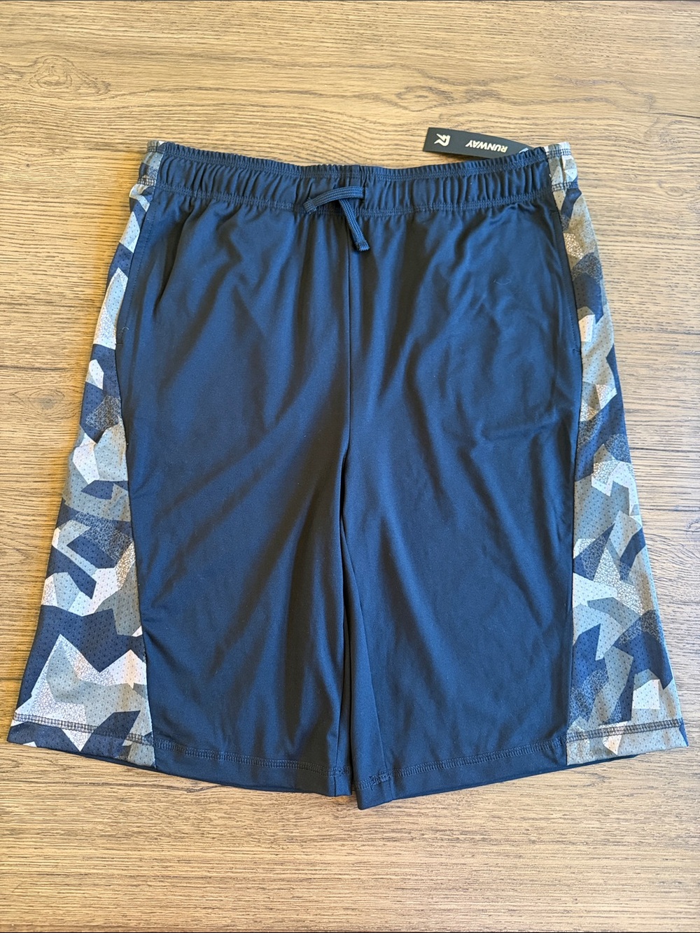NWT Runway Boys' Black Athletic Shorts with Camouflage Side Panels
